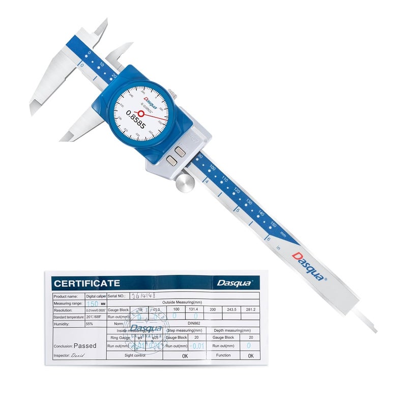 Dasqua Digital Dial Calipers 6"/150mm IP67, Resolution 0.0005", Accuracy ±0.001”, Inch/Metric/Fractional Conversion Measuring Tool - Image 1